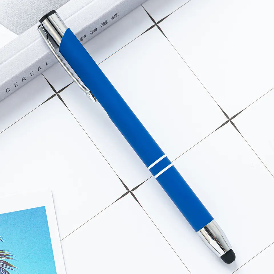 Blue soft touch pen