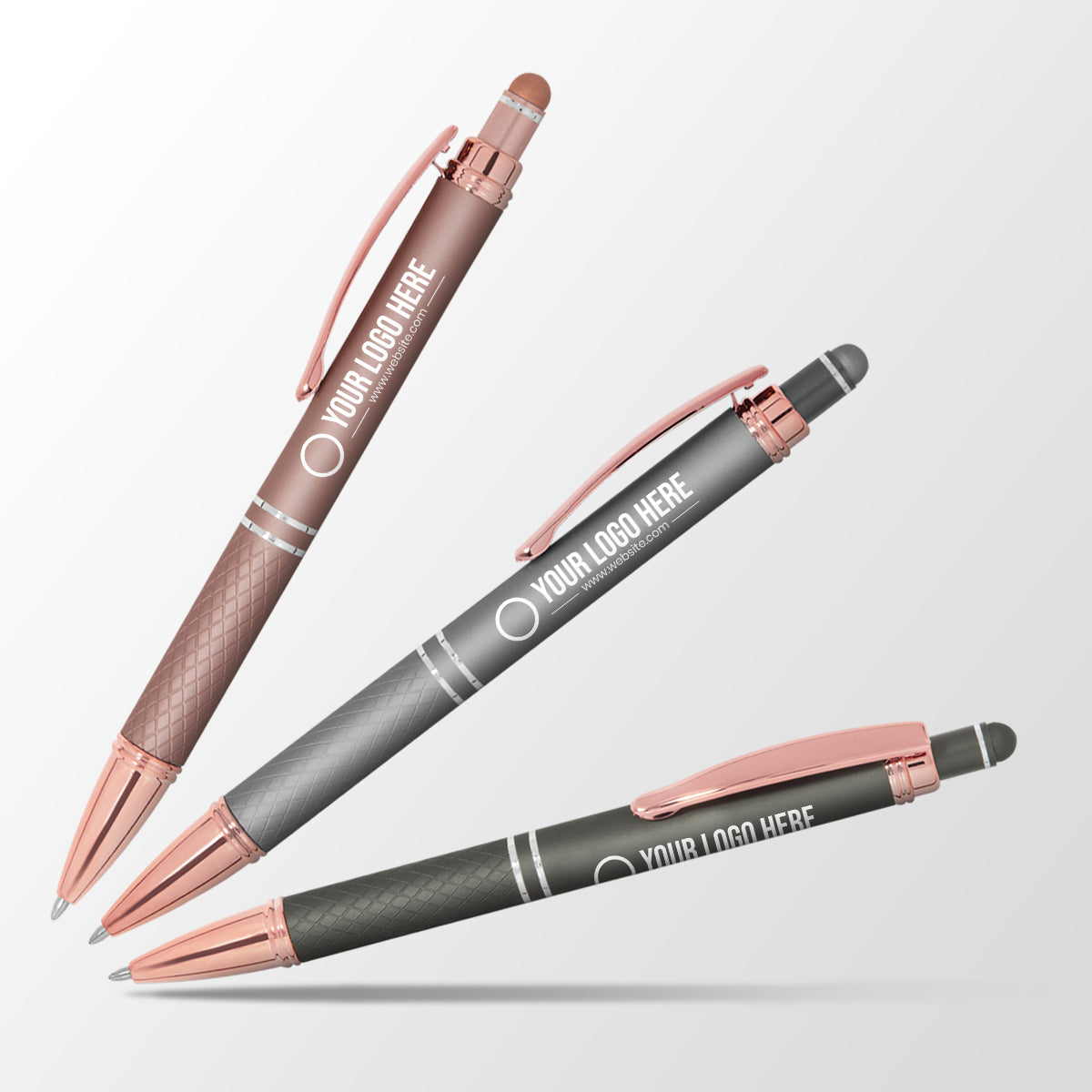 three colourful pens with white background