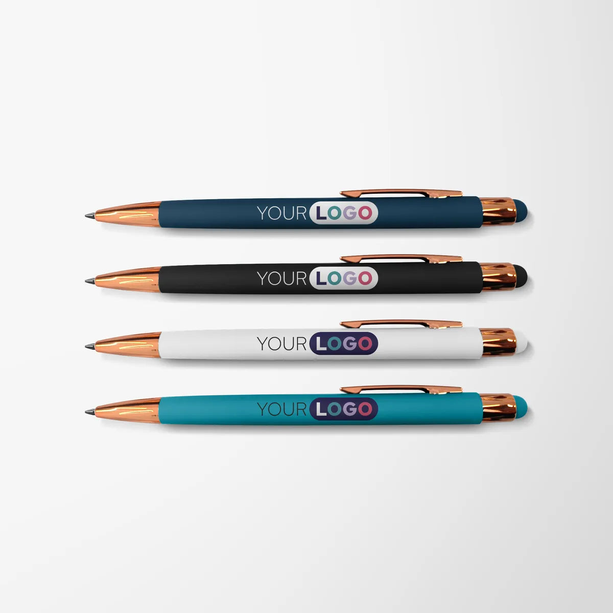 Full Color Soft Touch Joni Stylus Pen with Rose Gold Trim