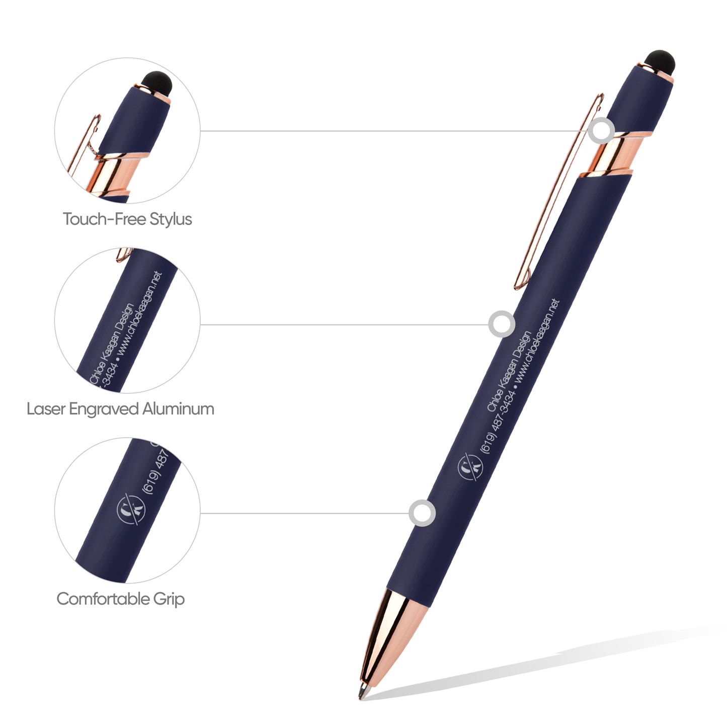 Engraved Alpha Stylus Pen with Rose Gold Trim