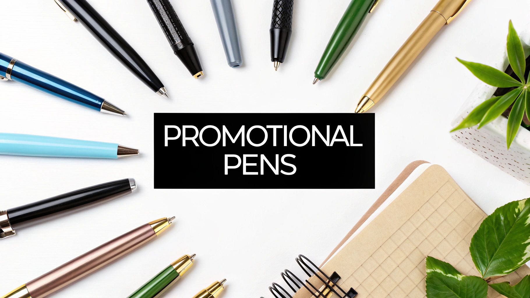 promotional pens on a table