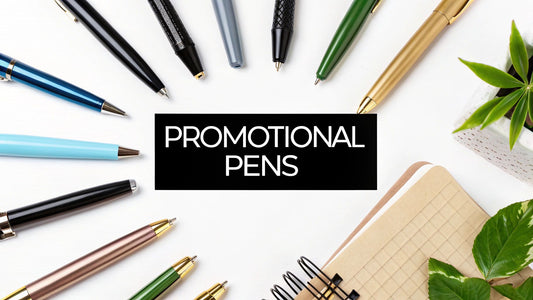 promotional pens on a table