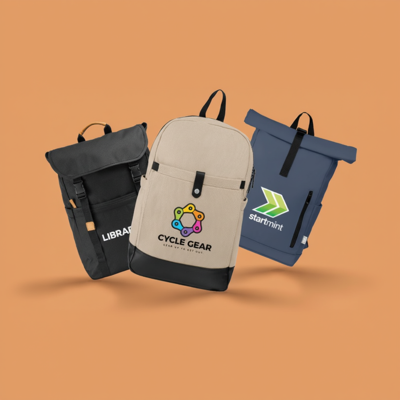 backpacks on an orange surface