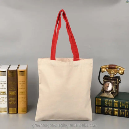 cotton tote bag with red handle