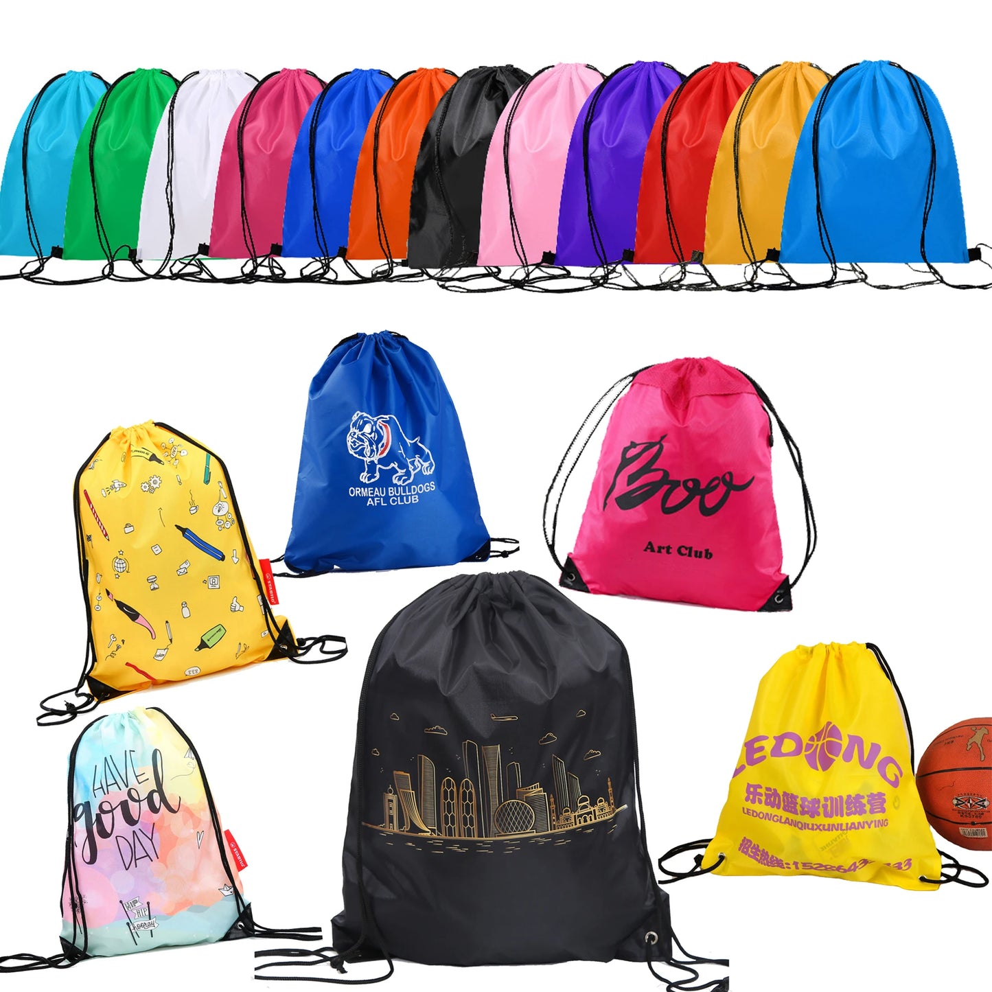 Custom Logo Polyester Drawstring Backpack