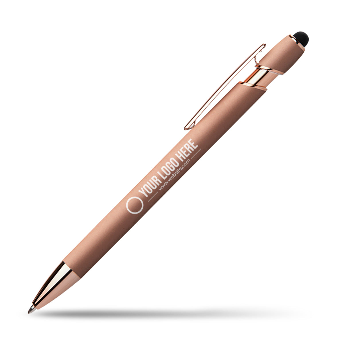 rose gold pen with a white background
