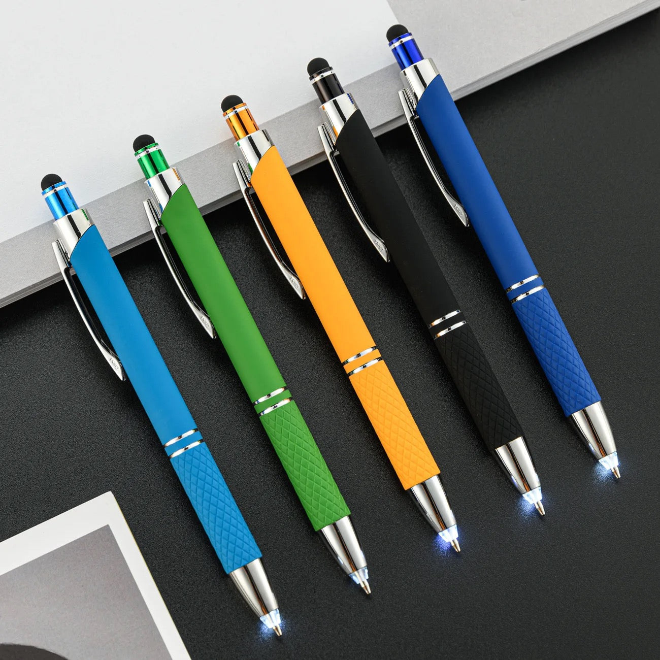 five colourful pens