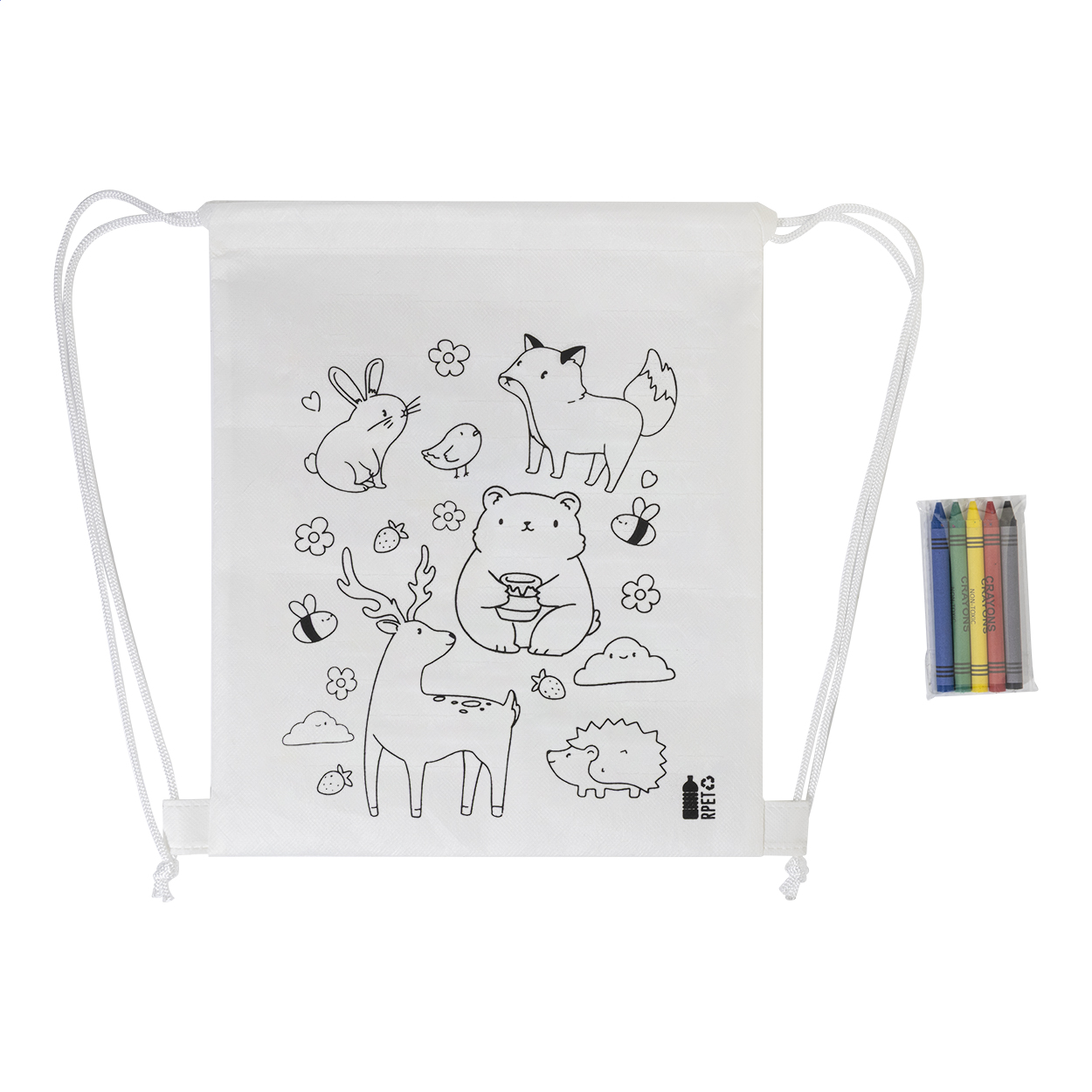 Zocolo Borsa con cordoncino da colorare RPET, animali