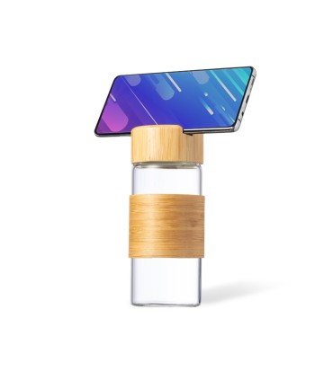 Personalised Nowsly bottle : Glass bottle with mobile holder and eco-friendly design