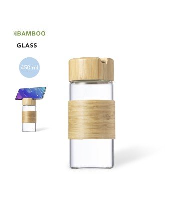 Personalised Nowsly bottle : Glass bottle with mobile holder and eco-friendly design