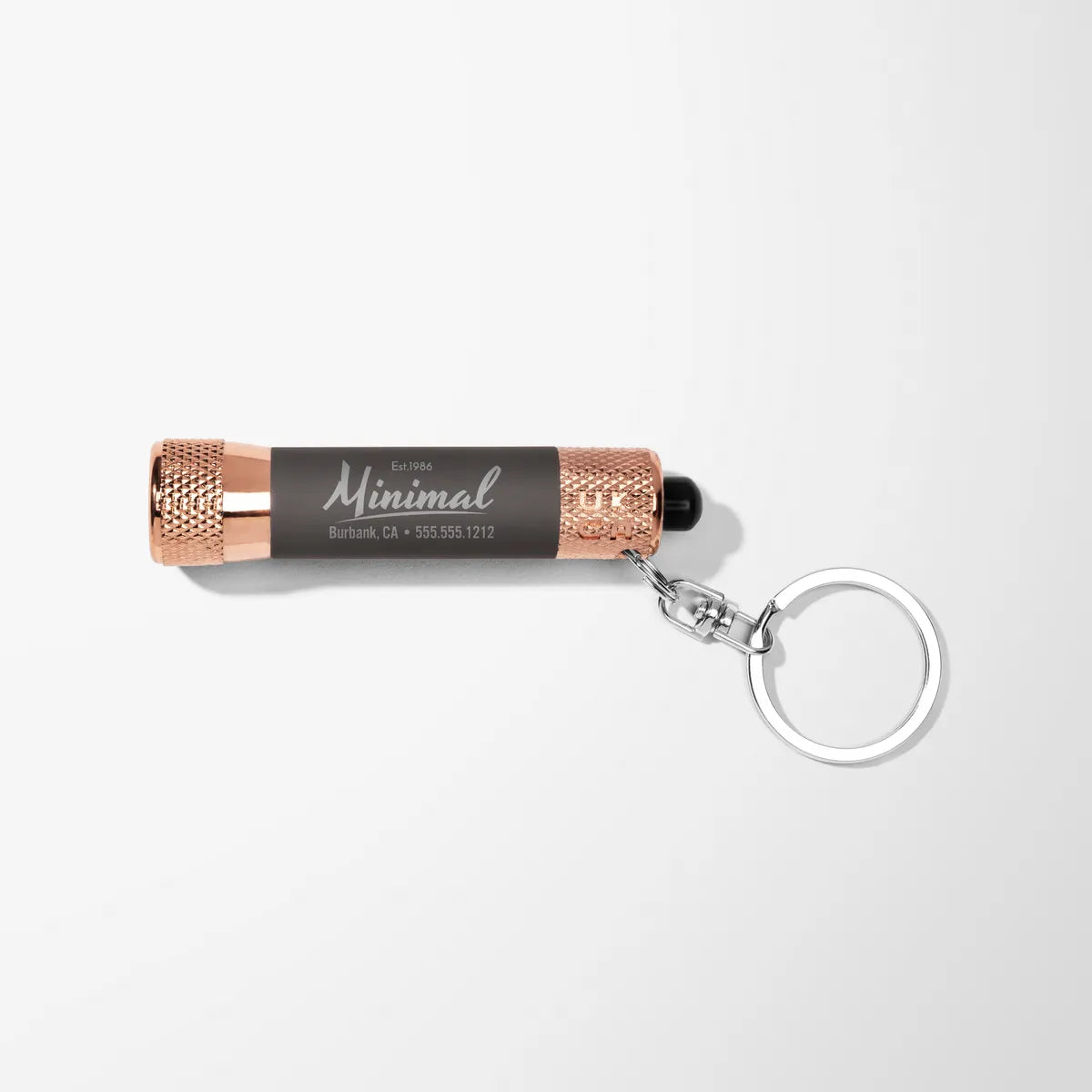 Soft Touch 3 LED Flashlight Keychain with Rose Gold Trim