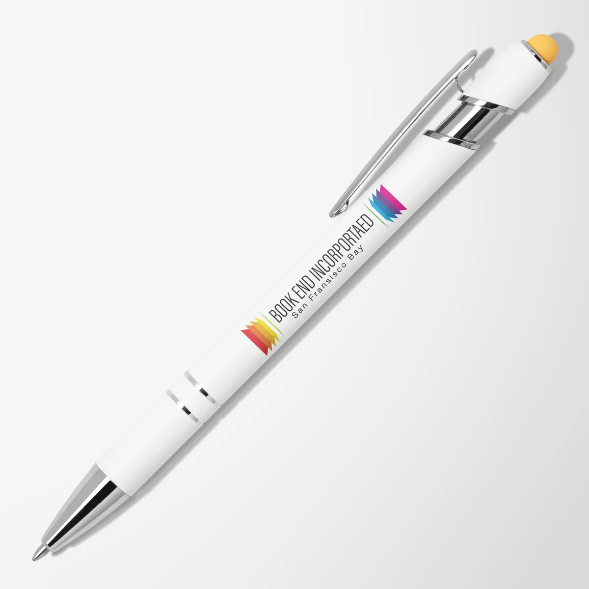 Full Color Inkjet White Alpha Soft Touch Metal Pen with Colored Stylus