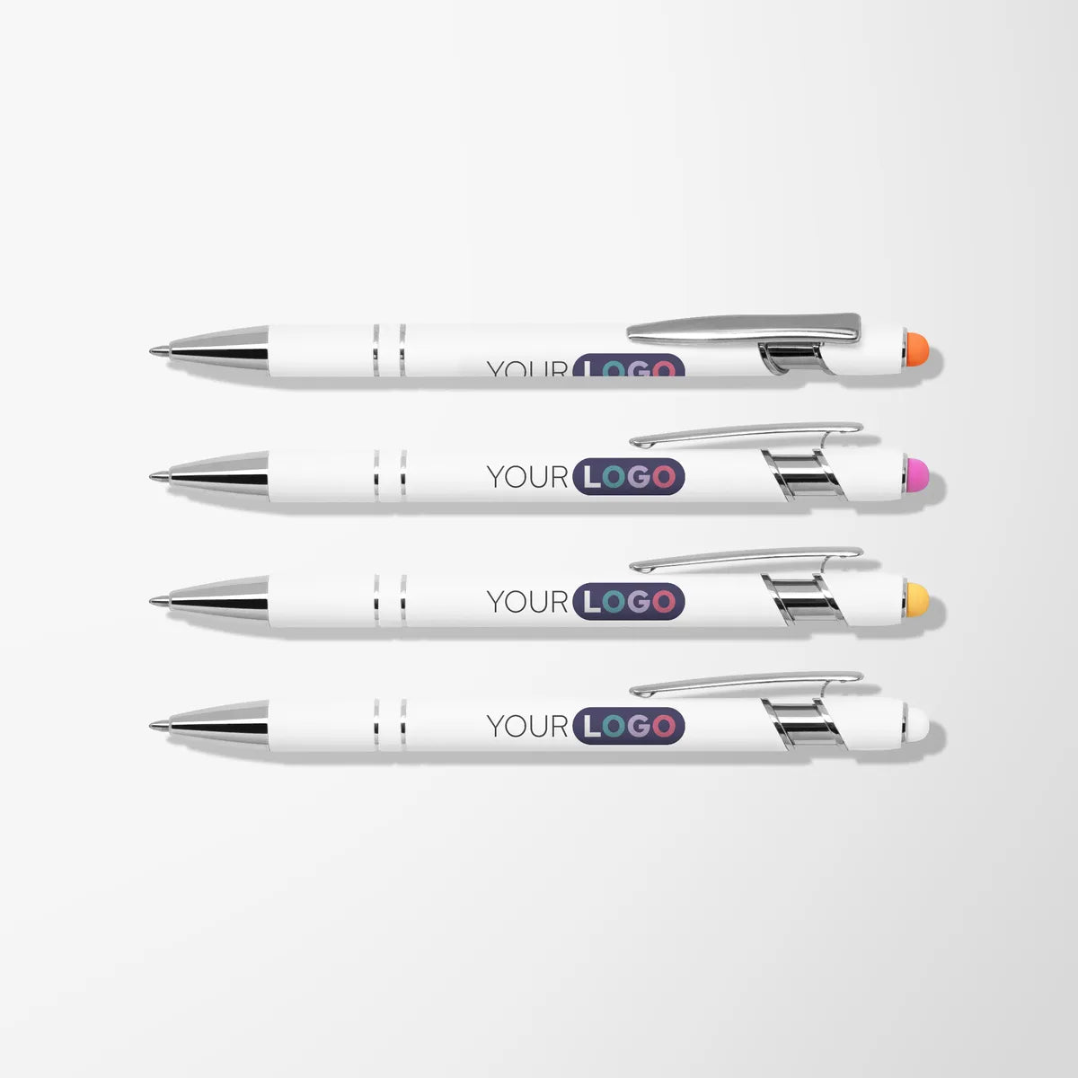 Full Color Inkjet White Alpha Soft Touch Metal Pen with Colored Stylus