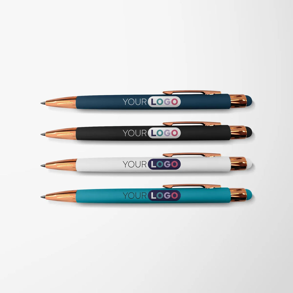 Full Color Soft Touch Joni Stylus Pen with Rose Gold Trim