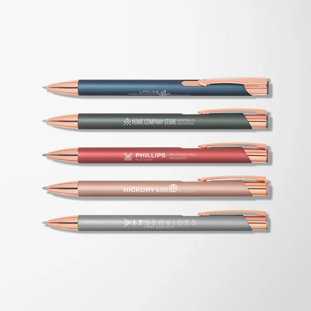 Engraved Soft Touch Paragon Pen with Rose Gold Trim