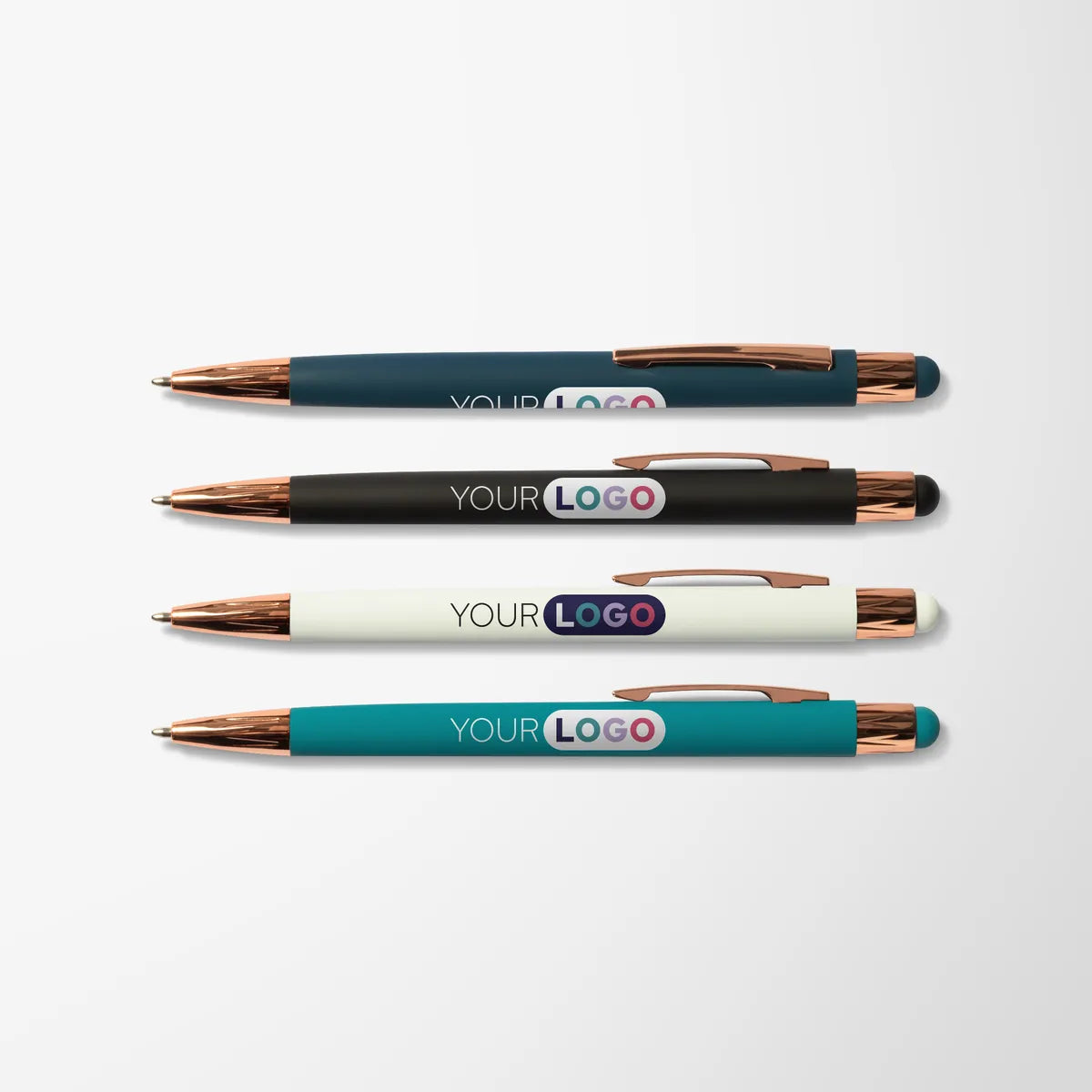 Full Color Soft Touch Joni Stylus Pen with Rose Gold Trim