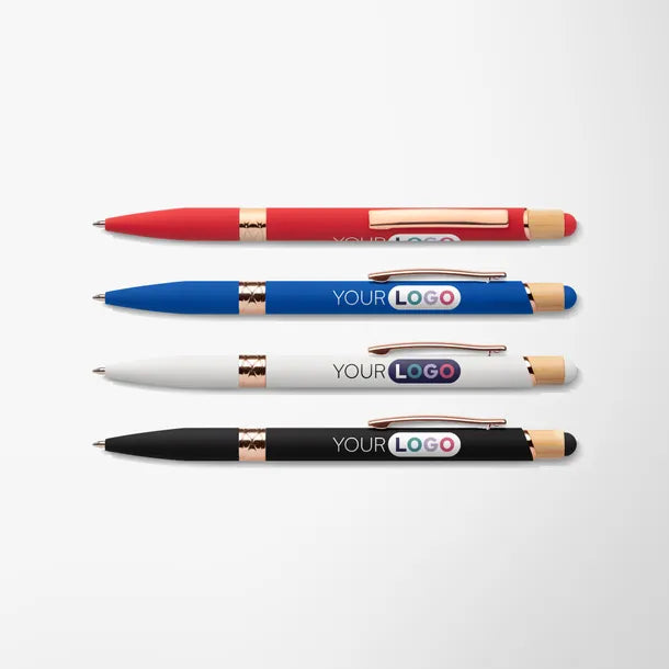 Full Color Recycled Soft Touch Portia Pen with Rose Gold Trim