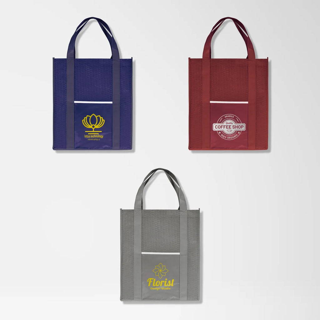 Large Shopping Tote with Wave Pattern & Metallic Imprint