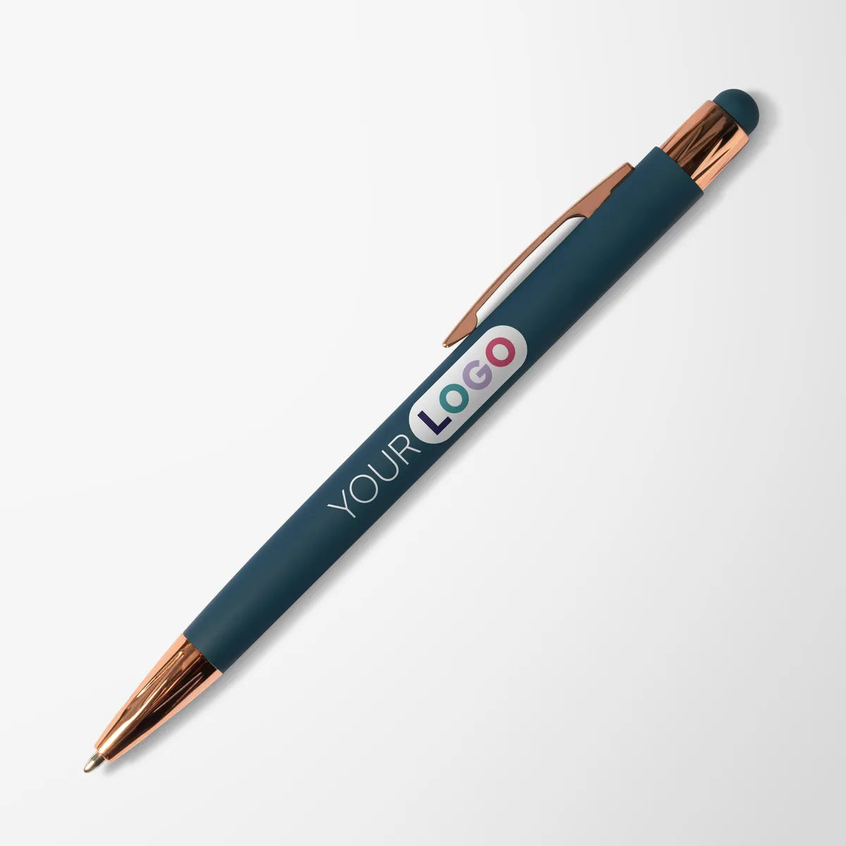 Full Color Soft Touch Joni Stylus Pen with Rose Gold Trim