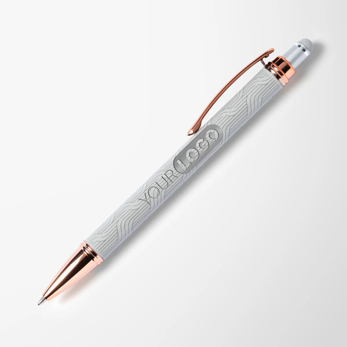 Engraved Deco Recycled Diamond Stylus Pen with Rose Gold Trim