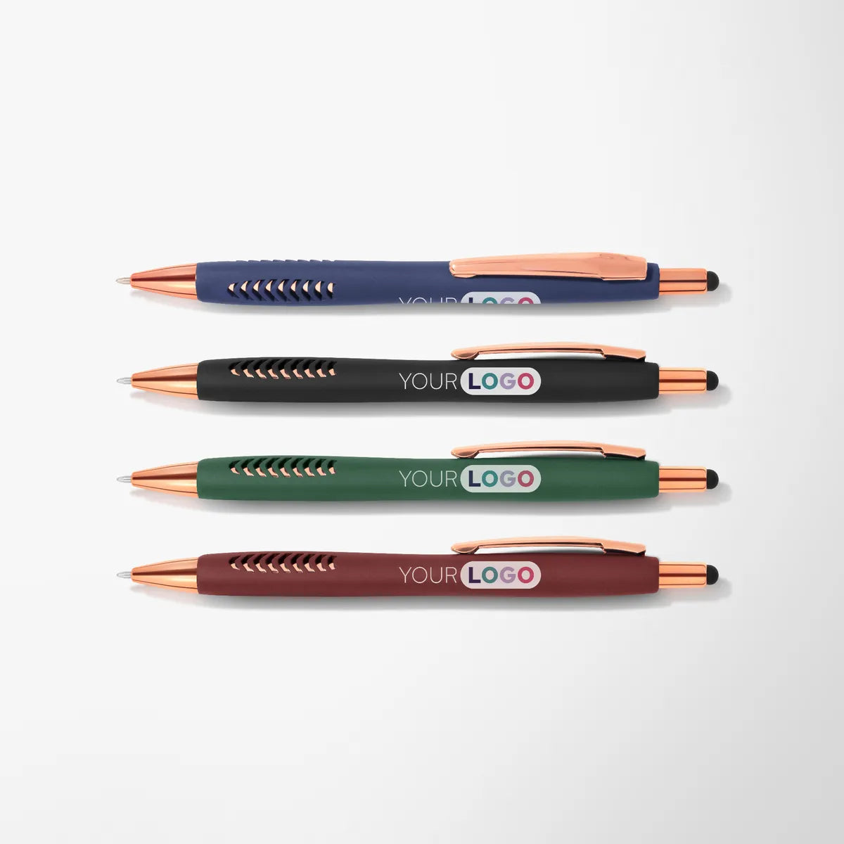 Full Color Soft Touch Basilia Stylus Pen with Rose Gold Trim