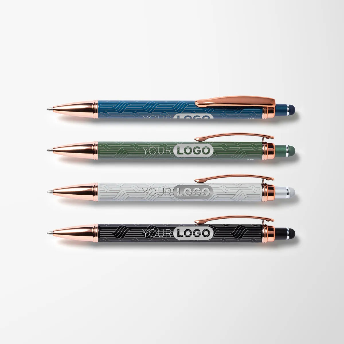 Engraved Deco Recycled Diamond Stylus Pen with Rose Gold Trim
