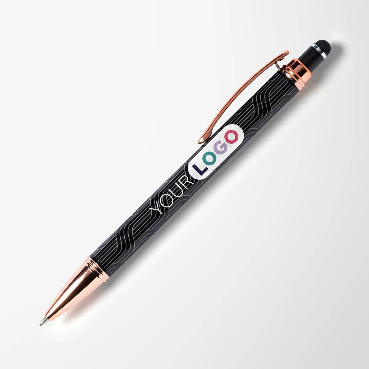 Full Color Deco Recycled Diamond Stylus Pen with Rose Gold Trim