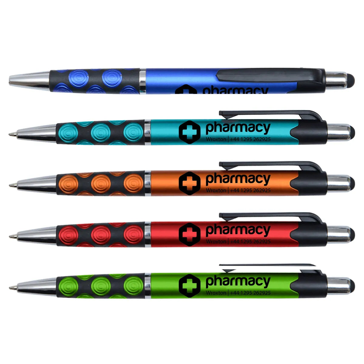 Metallic Gemma Pen with Dot Grip and Stylus Top