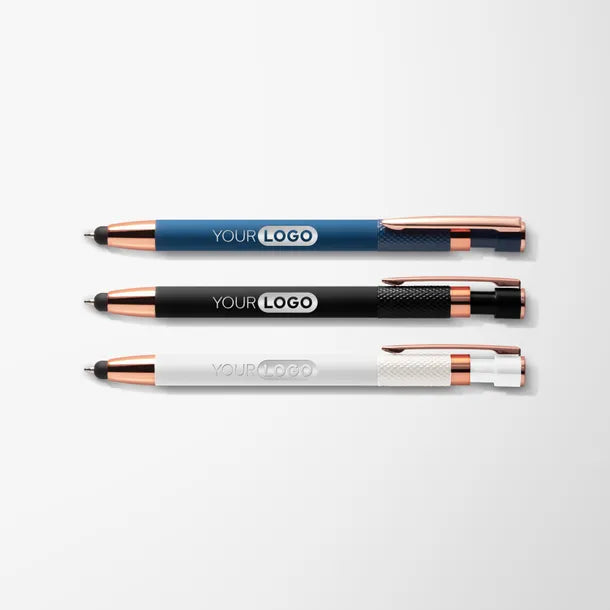Engraved Soft Touch Tate Stylus Pen with Rose Gold Trim