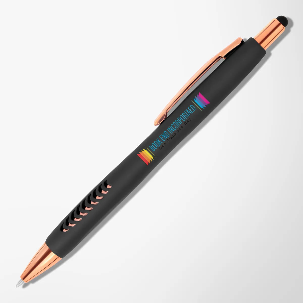 Full Color Soft Touch Basilia Stylus Pen with Rose Gold Trim