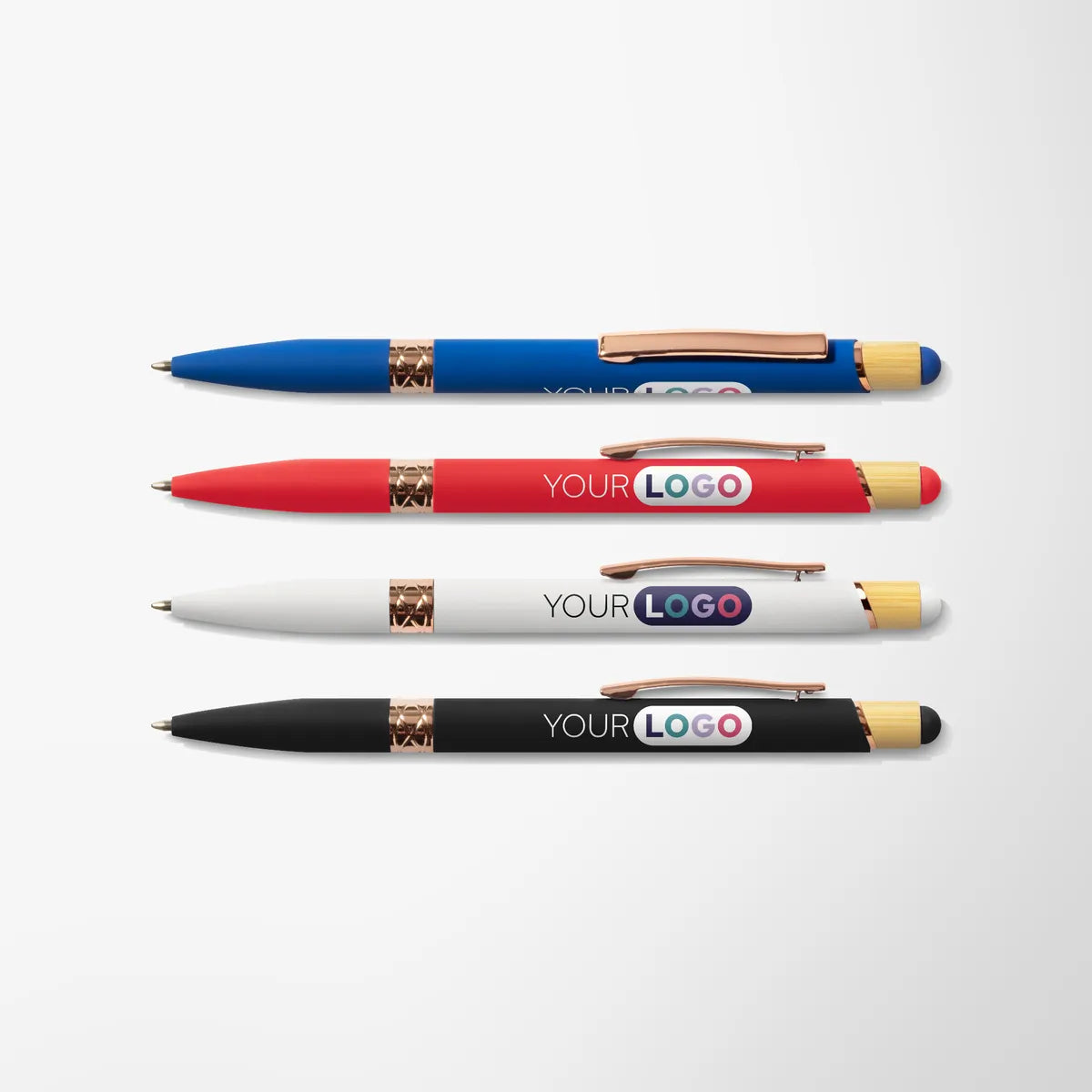 Full Color Recycled Soft Touch Portia Pen with Rose Gold Trim