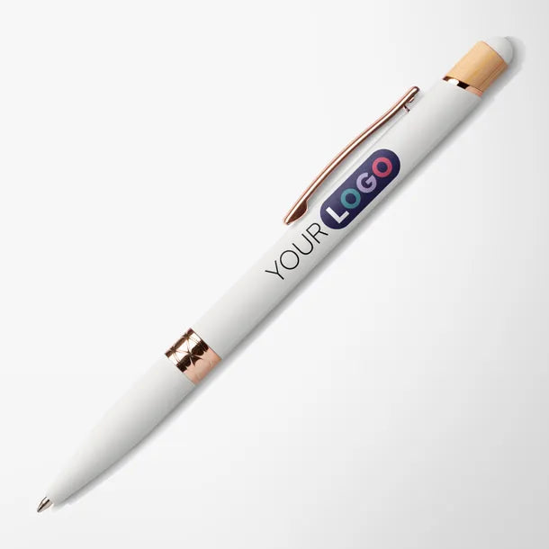 Full Color Recycled Soft Touch Portia Pen with Rose Gold Trim