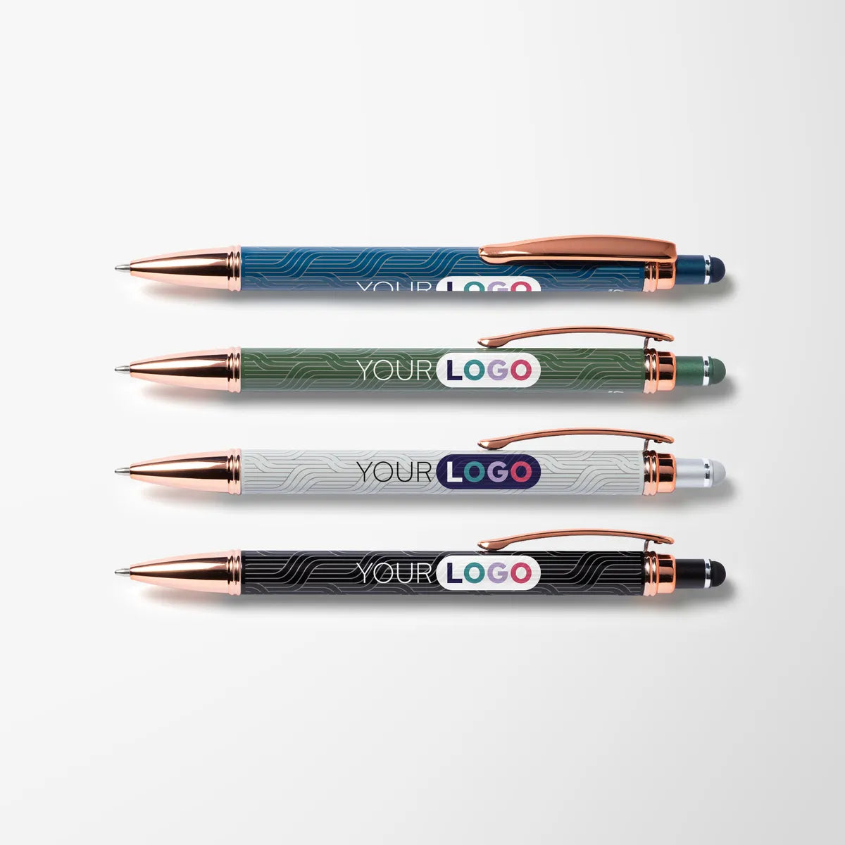 Full Color Deco Recycled Diamond Stylus Pen with Rose Gold Trim