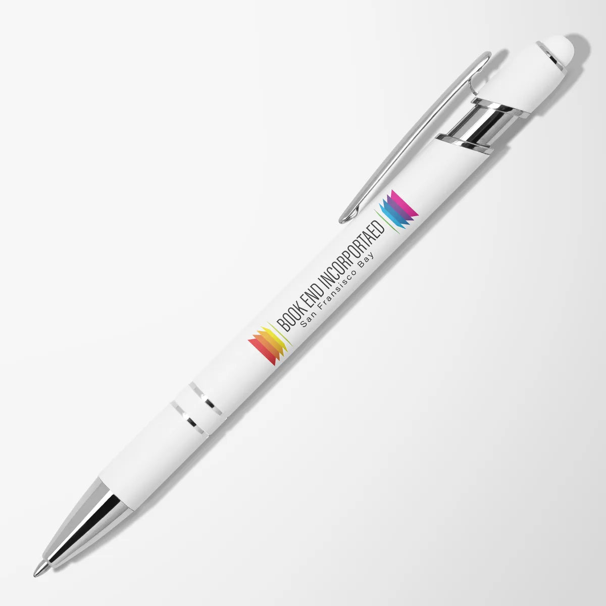 Full Color Inkjet White Alpha Soft Touch Metal Pen with Colored Stylus
