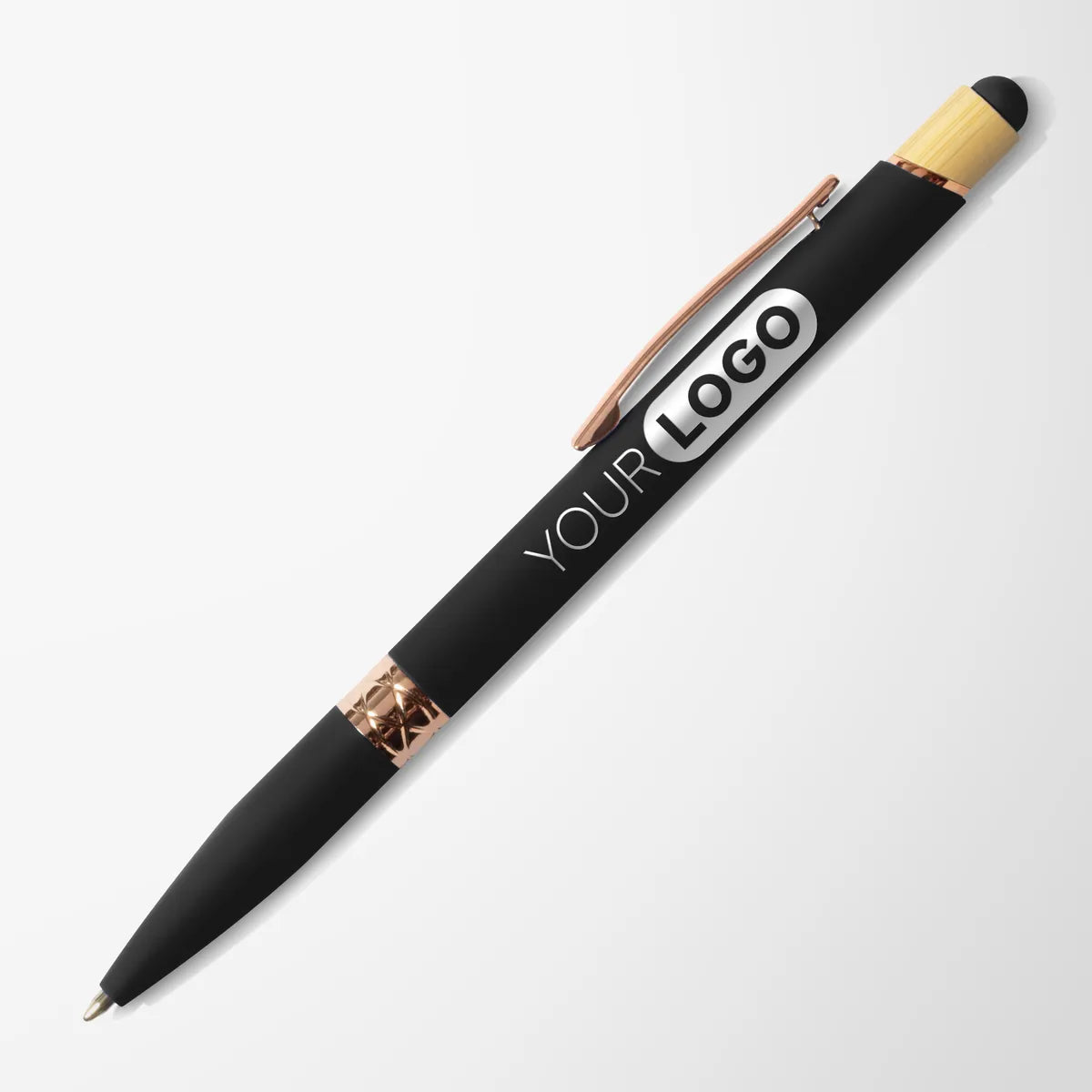 Engraved Recycled Soft Touch Portia Pen with Rose Gold Trim