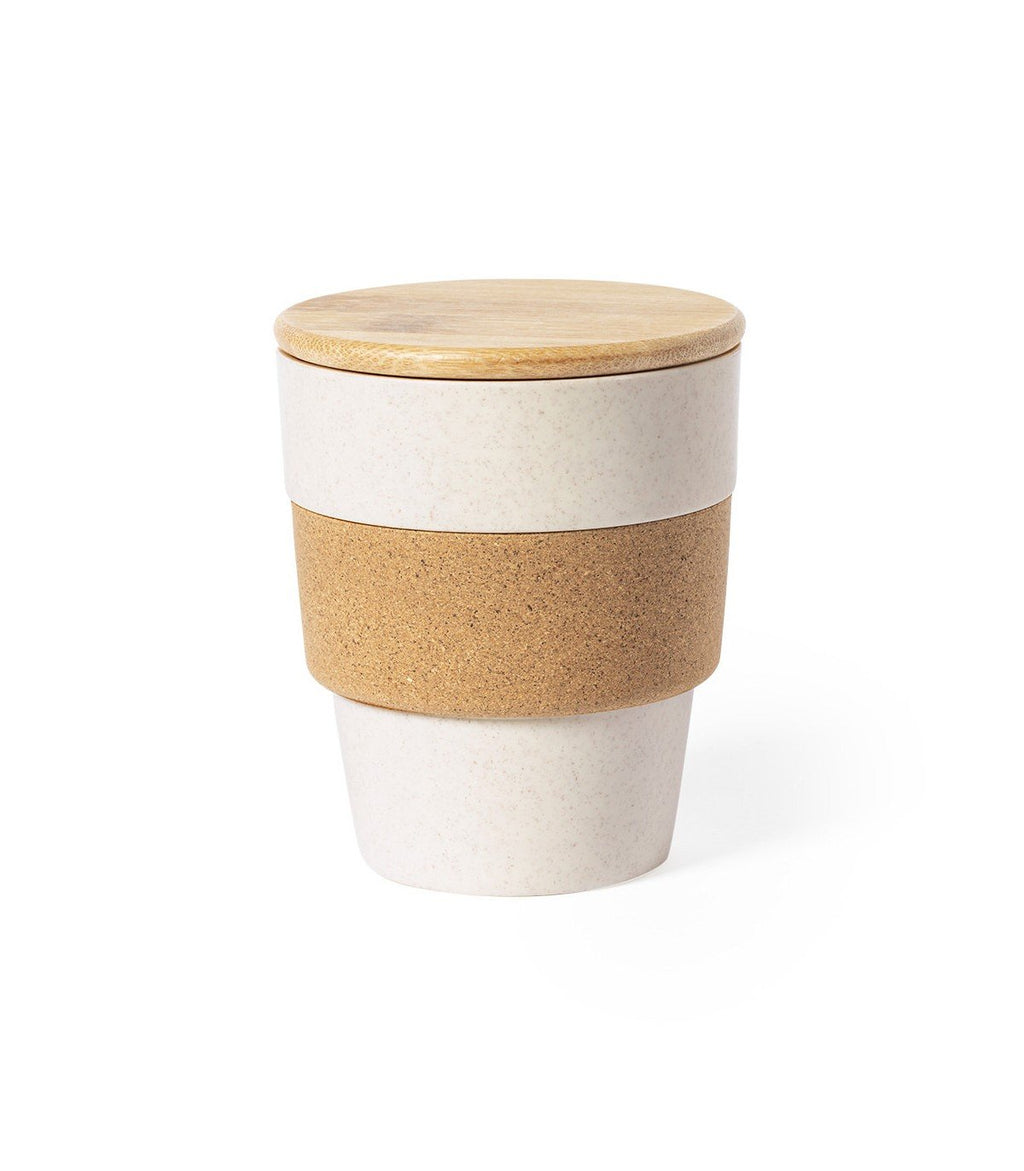 Fredy tumbler : Personalised 350 ml eco-friendly tumbler with bamboo lid and cork band - PromoShark