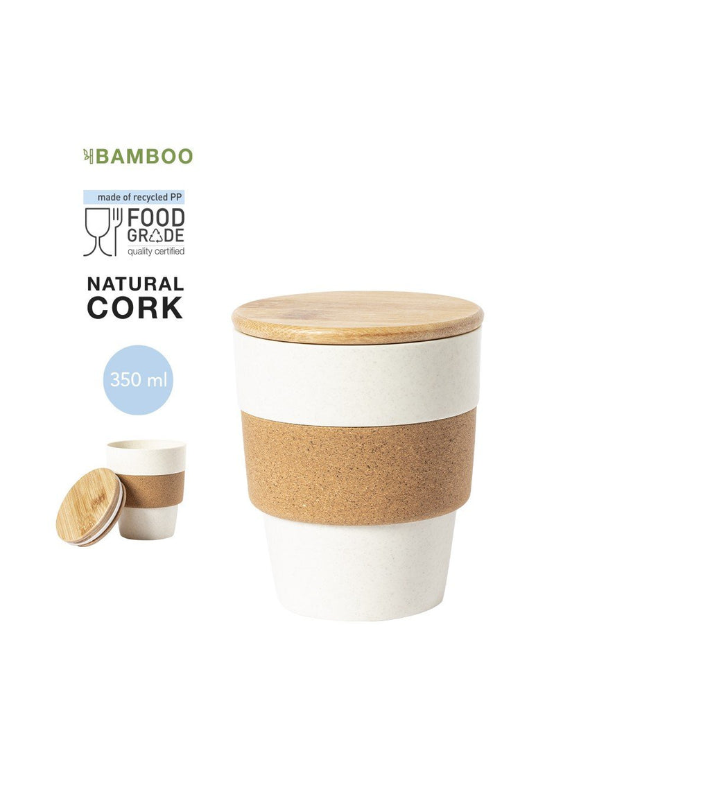 Fredy tumbler : Personalised 350 ml eco-friendly tumbler with bamboo lid and cork band - PromoShark