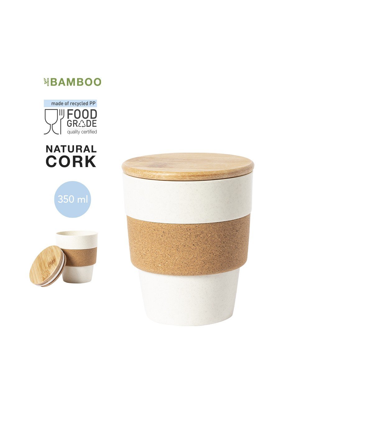 Fredy tumbler : Personalised 350 ml eco-friendly tumbler with bamboo lid and cork band - PromoShark