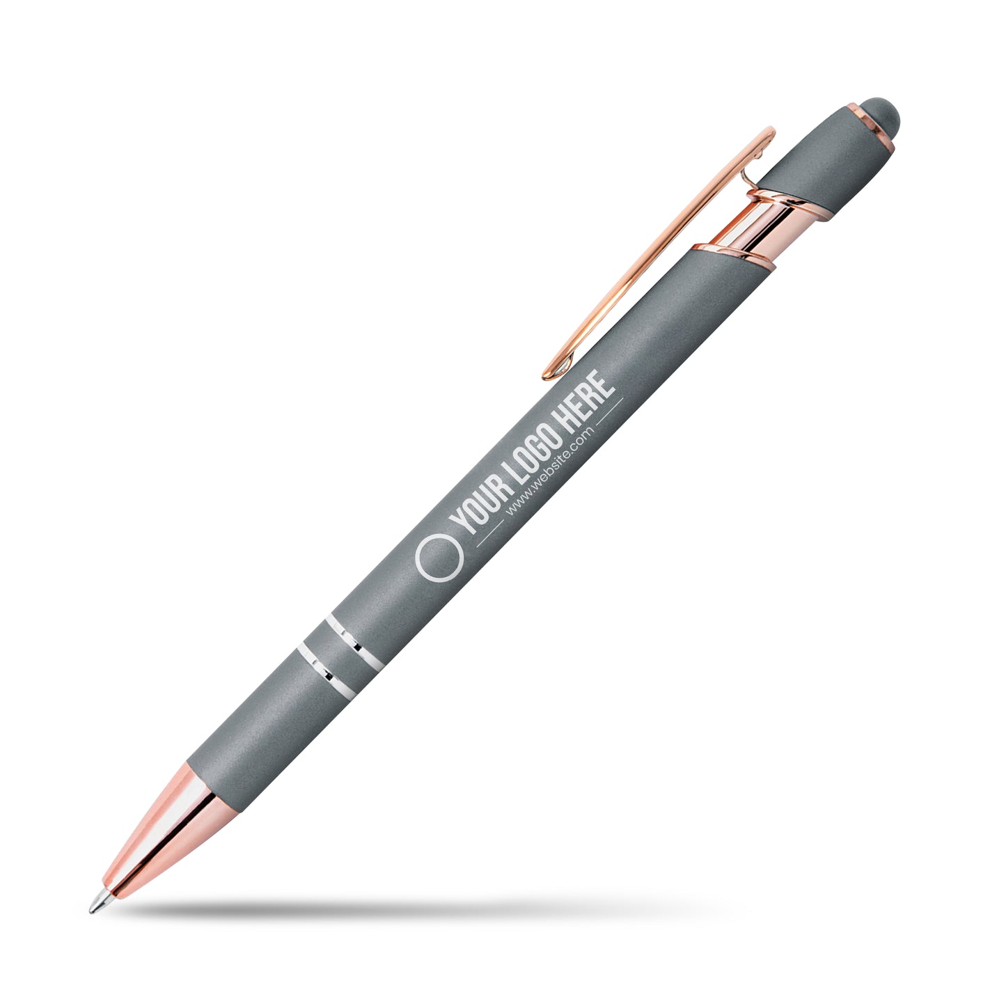 Rose gold pen with white background